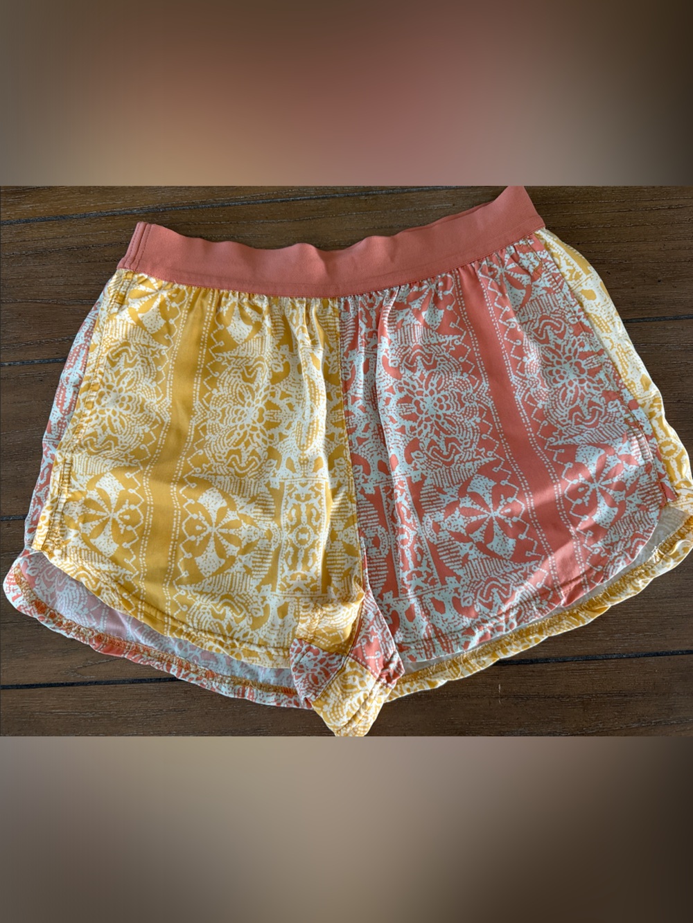 FP Movement by Free People Yellow & Coral Patterned Lounge Shorts
